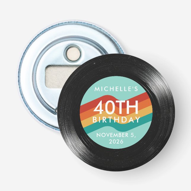 Abrebotellas Disco de Vinilo para Cumpleaños 40 (Anverso)