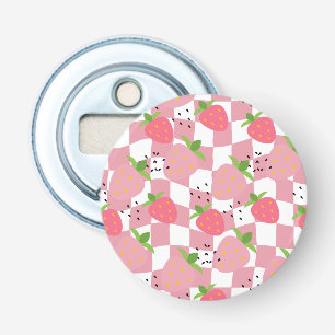 Abrebotellas Diseño a cuadros de fresas de cocina rosa Guay