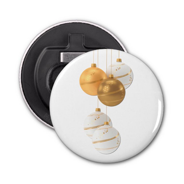 Abrebotellas Diseño de bolas de oro y Navidades blancos (Anverso)