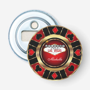 Abrebotellas Diseño de Chip de Oro y Póquer Rojo - Personaliz