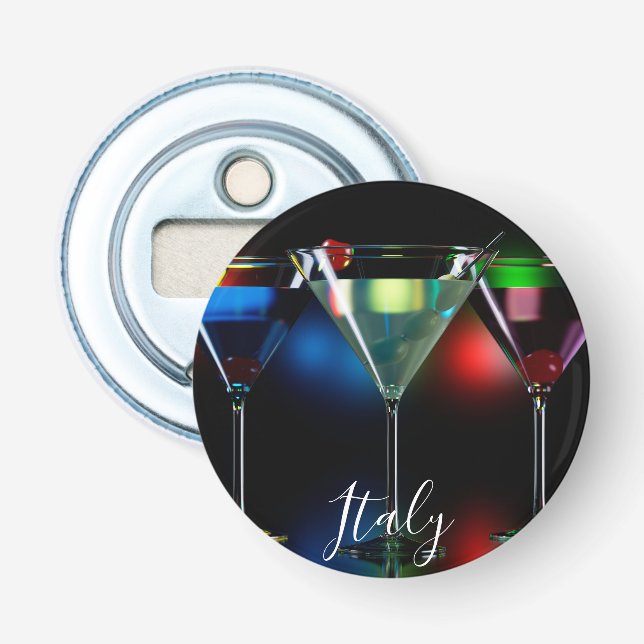 Abrebotellas Distintos cócteles en gafas de martini con luces (Anverso)