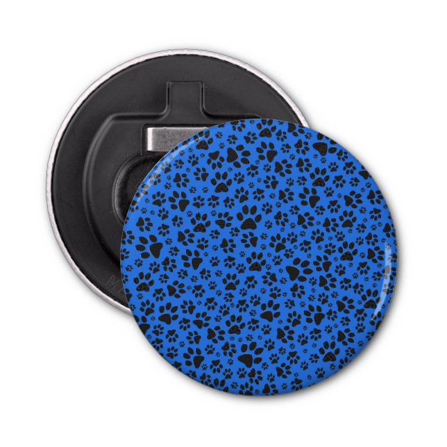 Abrebotellas Dog Paws Black & White Polka Dot on tech blue (Anverso)