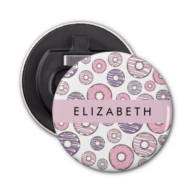 Abrebotellas Donuts rosados, Donuts morados, salpicaduras, tu n (Anverso)