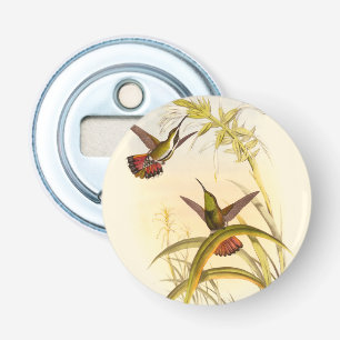 Abrebotellas Dos colibríes coloridos que apuntan para la misma