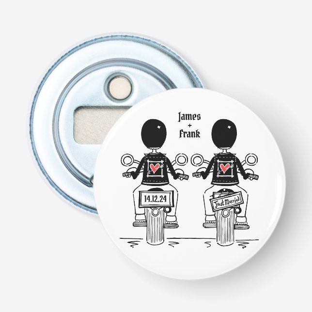 Abrebotellas Dos Grooms Biker Motorcycle Wedding Favor (Anverso)