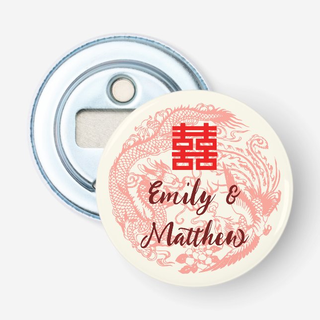 Abrebotellas Dragón y boda chino rojo Fénix (Anverso)