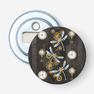 Abrebotellas Dragoniscos de Steampunk sobre fondo rayado marrón