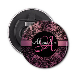 Abrebotellas Dramático monograma rosa floral negro