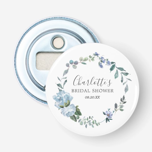 Abrebotellas Dusty Blue Floral Bridal Shower Favor (Anverso)
