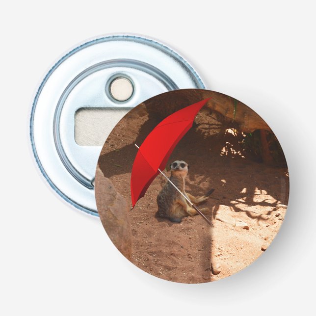 Abrebotellas El divertido Sun Smart Meerkat Bajo El Paraguas, (Anverso)