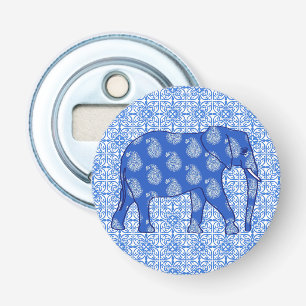 Abrebotellas Elefante paisley - azul cobalto y blanco