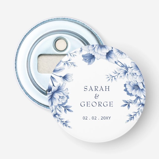 Abrebotellas Elegant Blue Chinoiserie Floral Botanical Wedding (Anverso)