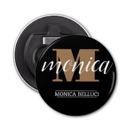Abrebotellas Elegant Monogram Black Gold Script minimal