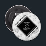 Abrebotellas Elegante 75° Aniversario del Boda del Diamante<br><div class="desc">¡Celebre el 75 aniversario del boda de diamantes con este elegante abrebotellas! Las elegantes letras en blanco y negro con estilizados detalles de diamante sobre un fondo blanco le dan un toque memorable a esta ocasión especial y a este extraordinario hito. Personalizar con los nombres de la pareja y años...</div>