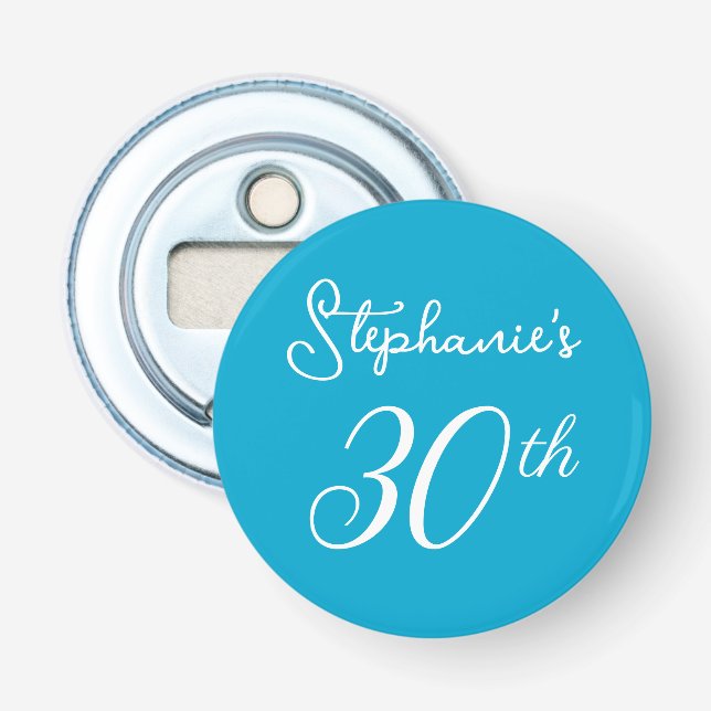 Abrebotellas Elegante Aqua Blue Monograma 30 Fiesta de cumpleañ (Anverso)