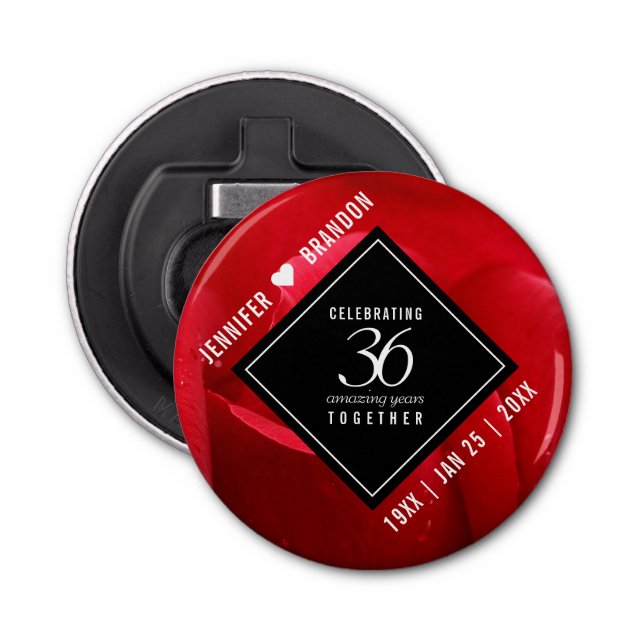 Abrebotellas Elegante celebración del 36° Aniversario Rosa Boda (Anverso)