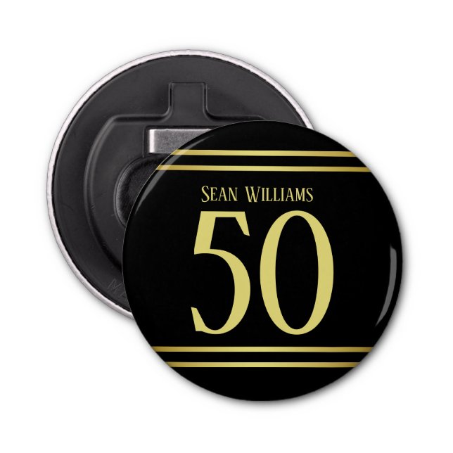 Abrebotellas Elegante Día de Oro Masculino y Nacimiento Negro (Anverso)