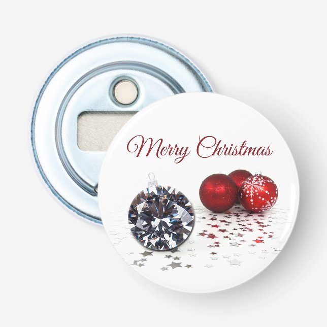 Abrebotellas Elegante Diamante y Ornamentos de Navidad Rojo (Anverso)