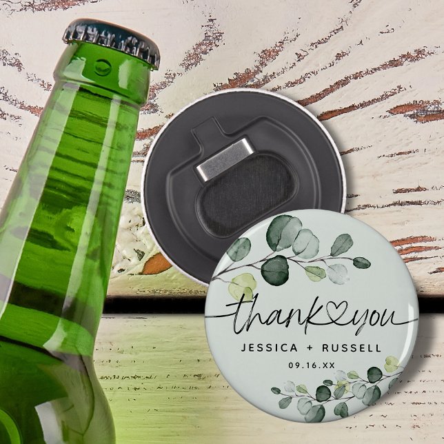 Abrebotellas Elegante Eucalipto Gracias Boda (Elegant Eucalyptus Thank You Wedding Bottle Opener)