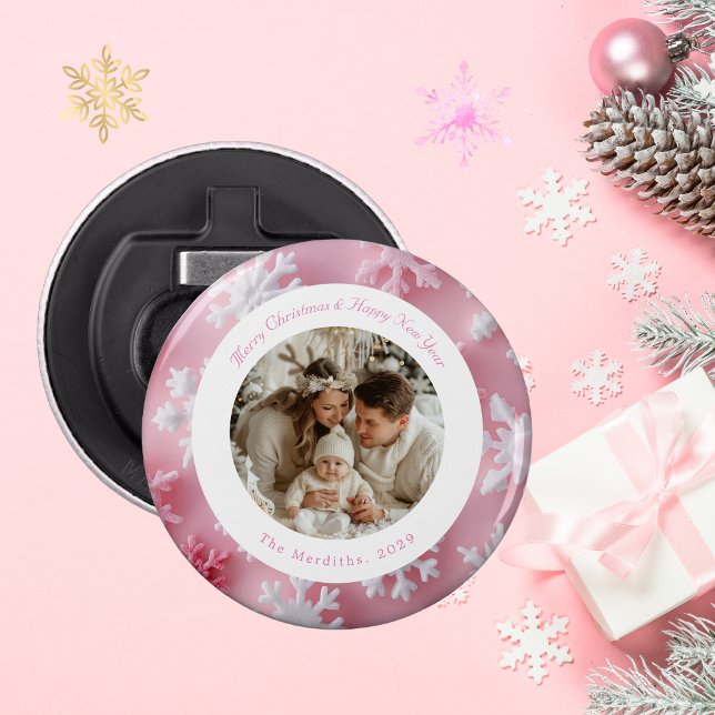 Abrebotellas Elegante foto de copo de nieve para Navidades rosa (Subido por el creador)