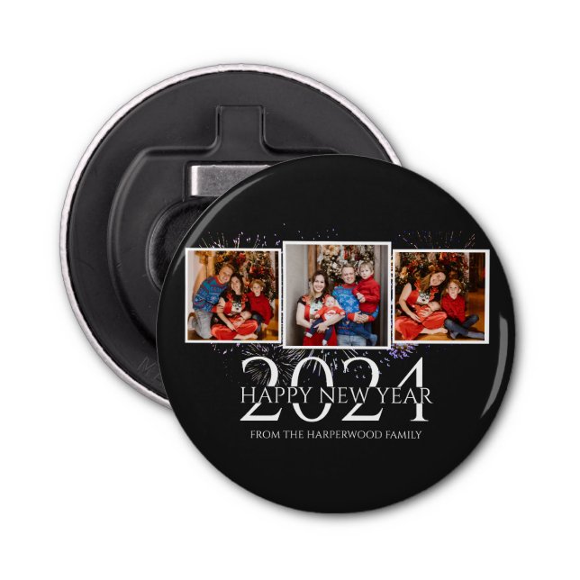 Abrebotellas Elegante Fuego Moderno Feliz Año Nuevo Tres Foto (Anverso)