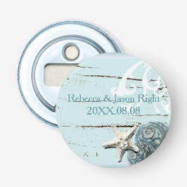 Abrebotellas Elegante madera BLue Seashells Beach Wedding