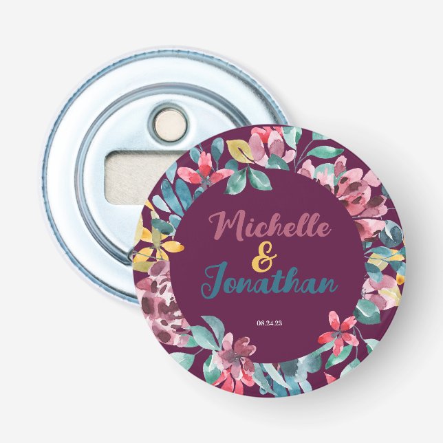 Abrebotellas Elegante marrón colorido acuarela boda floral (Anverso)