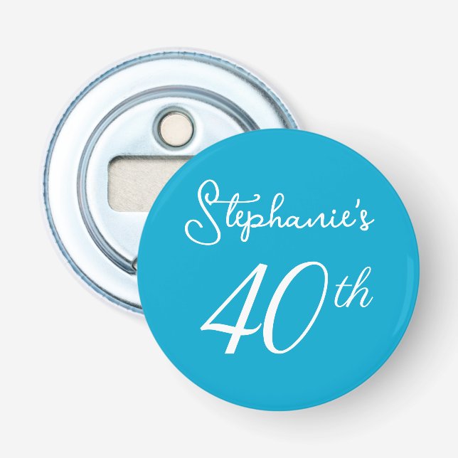 Abrebotellas Elegante Monograma azul Aqua 40 Fiesta de cumpleañ (Anverso)