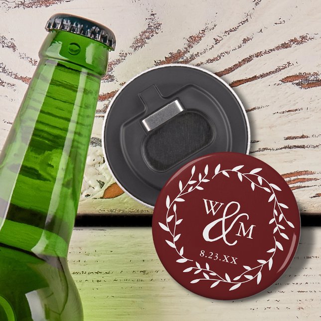 Abrebotellas Elegante Monograma Floral Borgoña (Elegant Floral Monogram Burgundy Bottle Opener)