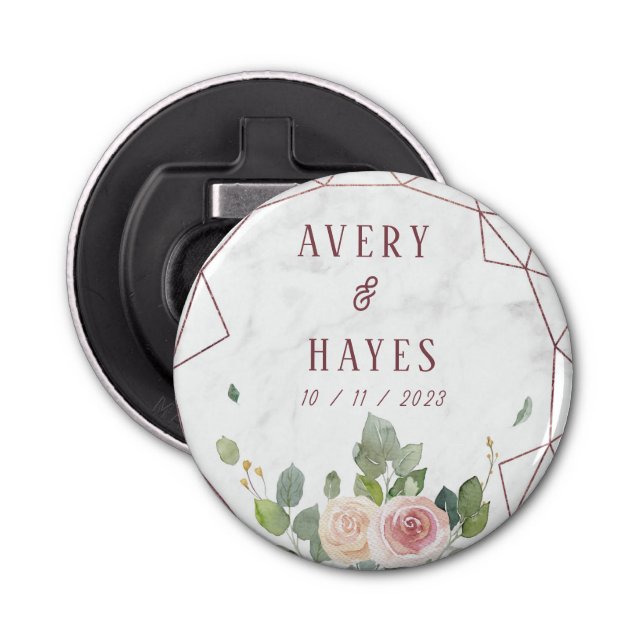 Abrebotellas Elegante Rosa Boda Geométrico Oro (Anverso)