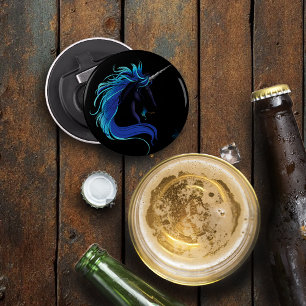 Abrebotellas Elegante Unicornio Negro Fantasía Mágica Azul Plat