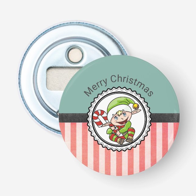 Abrebotellas Elfo de vacaciones con Candy Cane Feliz Navidad (Anverso)