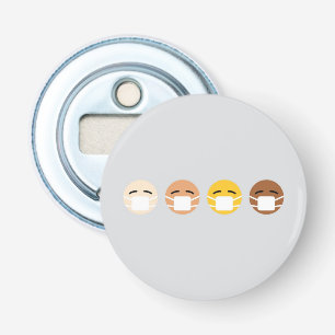 Abrebotellas Emoji enmascarada enfrenta máscara arriba COVID