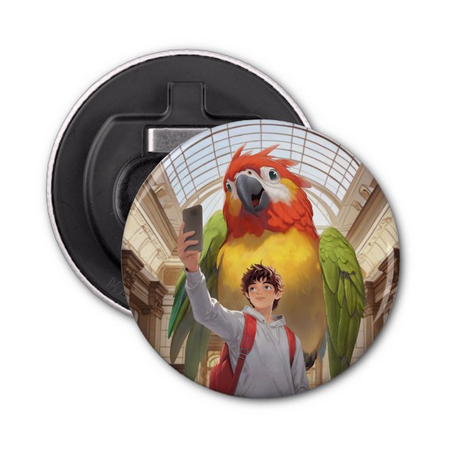 Abrebotellas Encuentro colorido - Loro gigante en el museo (Anverso)