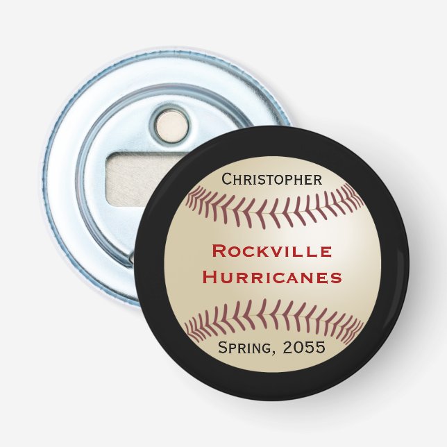 Abrebotellas Equipo de béisbol, azul, nombre, botón magnético (Anverso)
