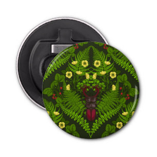 Abrebotellas Escarabajo y helechos, hojas verdes