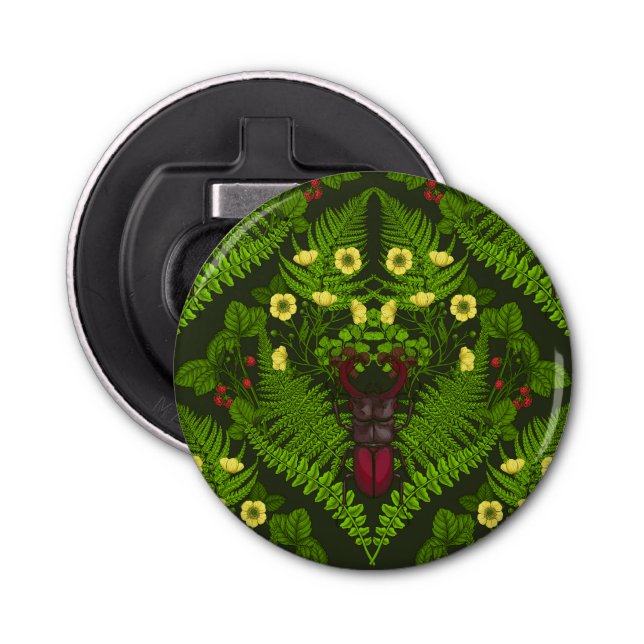 Abrebotellas Escarabajo y helechos, hojas verdes (Anverso)