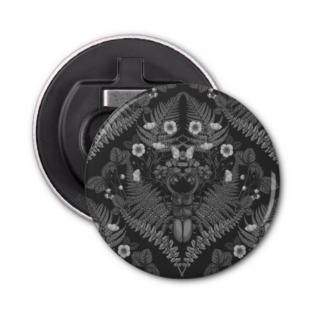 Abrebotellas Escarabajos y helechos de estribor, en blanco y ne (Anverso)