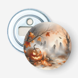 Abrebotellas Escena de Halloween caprichosa con calabaza y fant