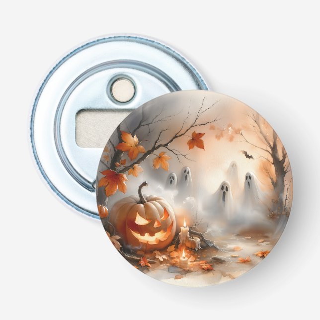 Abrebotellas Escena de Halloween caprichosa con calabaza y fant (Anverso)