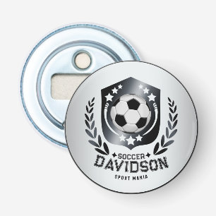 Abrebotellas Escudo Clásico de Fútbol Texto y Fondo Personali