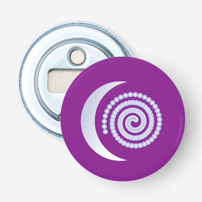 Abrebotellas Espiral de luna plateada sobre morado (Anverso)