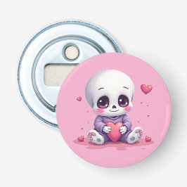 Abrebotellas Esqueleto Kawaii Sosteniendo Corazón