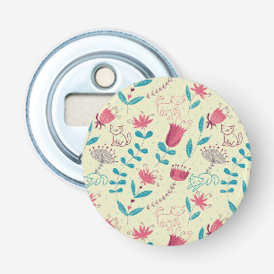 Abrebotellas Estampado de flores con los gatos del dibujo