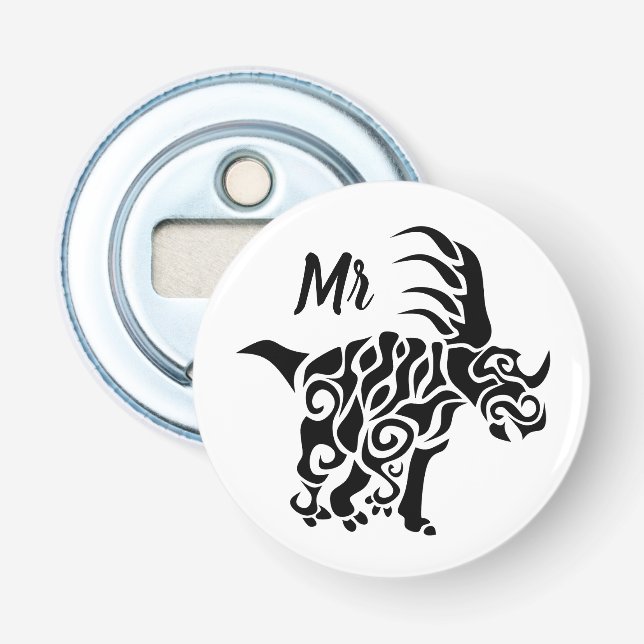 Abrebotellas Estiracosaurio negro con pintura de guerra tribal (Anverso)