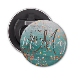 Abrebotellas Estrellas de oro monograma en Verde azulado