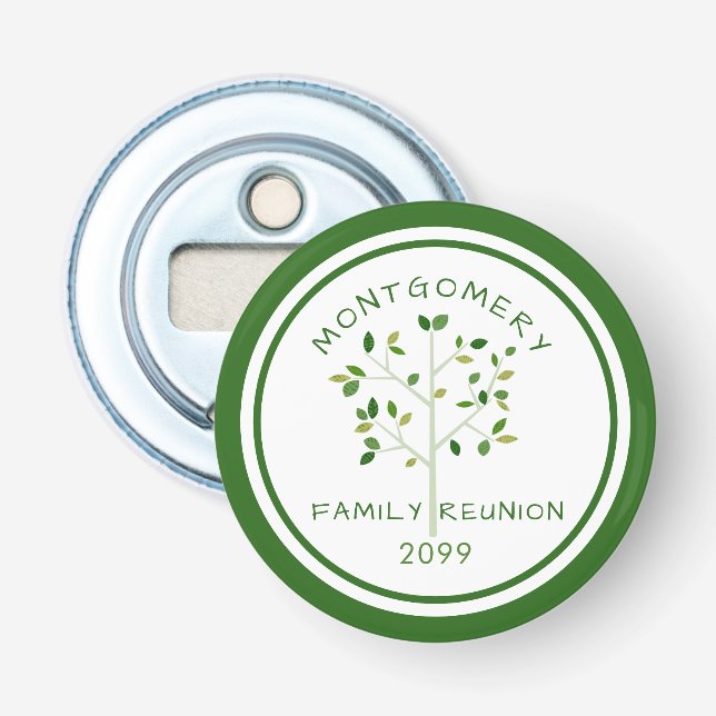 Abrebotellas Familia Reunion Family Tree Green Personalizada (Anverso)