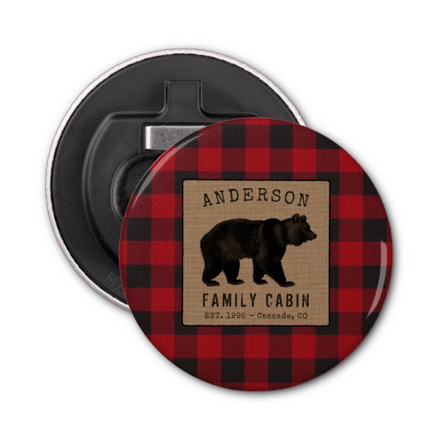 Abrebotellas Familia Rustic Bear Cabina Red Buffalo Plaid Burla (Anverso)