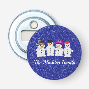 Abrebotellas Family of Four Snowmen Blue Sparkle Winter