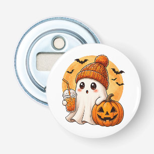 Abrebotellas Fantasma bebiendo café helado con Halloween de cal